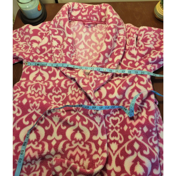 PINK K Sleep wear Robe Pink Damask Print Plush Chunky Women's Sz Small - Picture 4 of 11